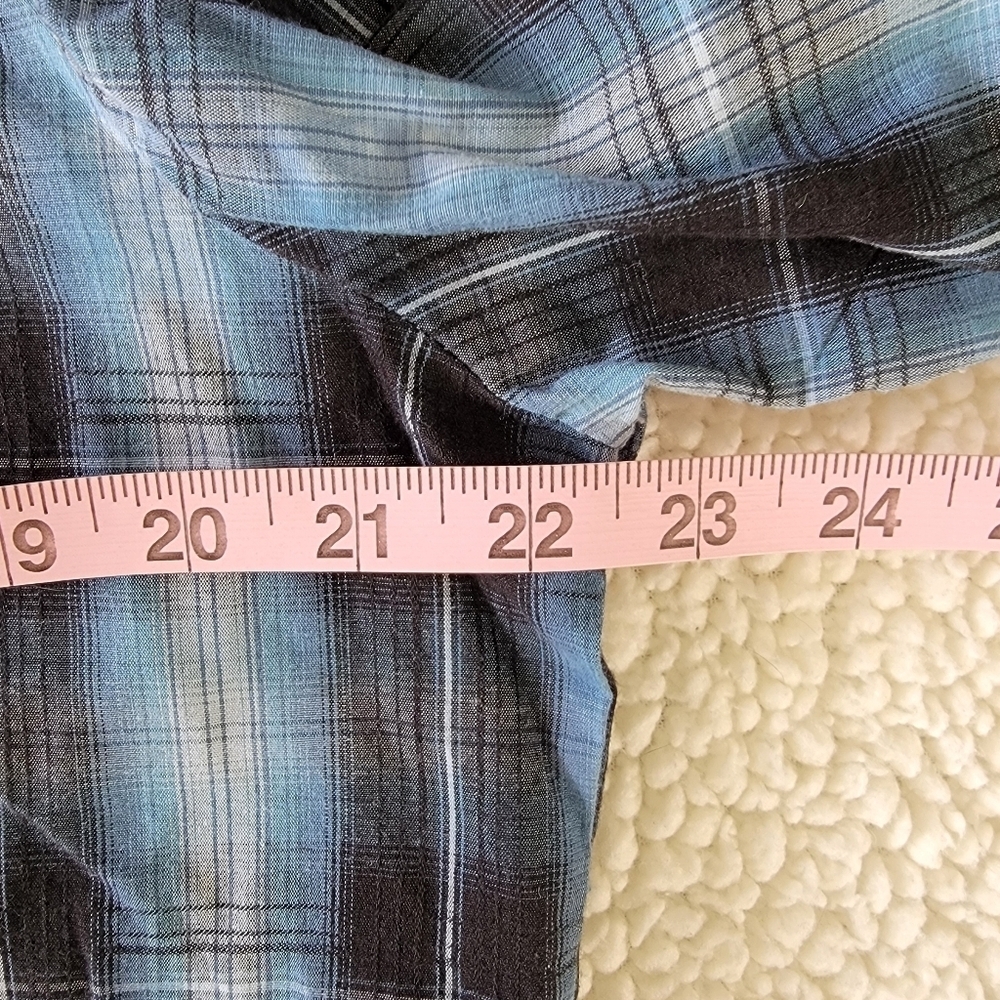 Supply Company USA Blue Plaid Affliction Style Black Pearl Snap Shirt Size L - Picture 11 of 12